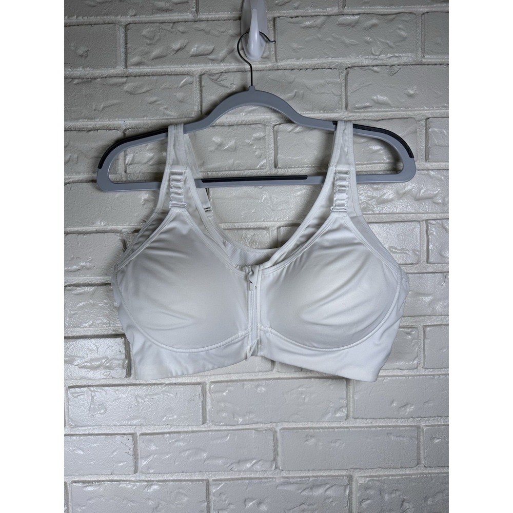 3XL White Front Zip High Impact Sports Bra Adjustable Straps Wireless Active